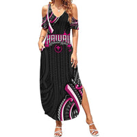 Traditional Art Hawaiian Kakau Tattoos Summer Maxi Dress Pink Color - Polynesian Pride