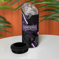 Traditional Art Hawaiian Kakau Tattoos 4 in 1 Can Cooler Tumbler Purple Color - Polynesian Pride