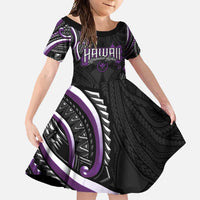 Traditional Art Hawaiian Kakau Tattoos Family Matching Long Sleeve Bodycon Dress and Hawaiian Shirt Purple Color - Polynesian Pride