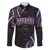 Traditional Art Hawaiian Kakau Tattoos Family Matching Off Shoulder Short Dress and Hawaiian Shirt Purple Color - Polynesian Pride