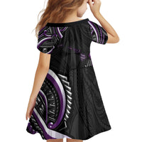 Traditional Art Hawaiian Kakau Tattoos Kid Short Sleeve Dress Purple Color - Polynesian Pride