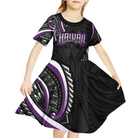Traditional Art Hawaiian Kakau Tattoos Kid Short Sleeve Dress Purple Color - Polynesian Pride