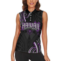 Traditional Art Hawaiian Kakau Tattoos Women Sleeveless Polo Shirt Purple Color - Polynesian Pride