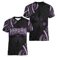 Traditional Art Hawaiian Kakau Tattoos Women V-Neck T-Shirt Purple Color - Polynesian Pride