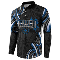 Traditional Art Hawaiian Kakau Tattoos Button Sweatshirt Blue Color LT03 - Polynesian Pride