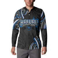Traditional Art Hawaiian Kakau Tattoos Button Sweatshirt Blue Color LT03 - Polynesian Pride