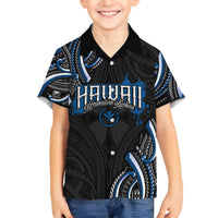 Traditional Art Hawaiian Kakau Tattoos Family Matching Off The Shoulder Long Sleeve Dress and Hawaiian Shirt Blue Color - Polynesian Pride