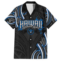 Traditional Art Hawaiian Kakau Tattoos Family Matching Off Shoulder Maxi Dress and Hawaiian Shirt Blue Color - Polynesian Pride