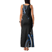 Traditional Art Hawaiian Kakau Tattoos Family Matching Tank Maxi Dress and Hawaiian Shirt Blue Color - Polynesian Pride