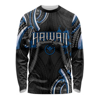 Traditional Art Hawaiian Kakau Tattoos Long Sleeve Shirt Blue Color LT03 Unisex Blue - Polynesian Pride
