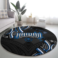 Traditional Art Hawaiian Kakau Tattoos Round Carpet Blue Color - Polynesian Pride
