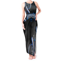 Traditional Art Hawaiian Kakau Tattoos Tank Maxi Dress Blue Color - Polynesian Pride