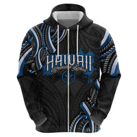Traditional Art Hawaiian Kakau Tattoos Zip Hoodie Blue Color - Polynesian Pride