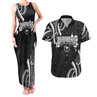 Traditional Art Hawaiian Kakau Tattoos Couples Matching Tank Maxi Dress and Hawaiian Shirt White LT03 White - Polynesian Pride