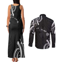 Traditional Art Hawaiian Kakau Tattoos Couples Matching Tank Maxi Dress and Long Sleeve Button Shirt White LT03 - Polynesian Pride
