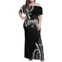 Traditional Art Hawaiian Kakau Tattoos Family Matching Off Shoulder Maxi Dress and Hawaiian Shirt White - Polynesian Pride