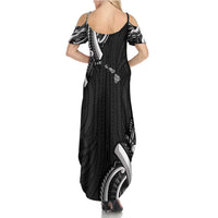 Traditional Art Hawaiian Kakau Tattoos Family Matching Summer Maxi Dress and Hawaiian Shirt White - Polynesian Pride