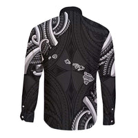 Traditional Art Hawaiian Kakau Tattoos Long Sleeve Button Shirt White LT03 - Polynesian Pride