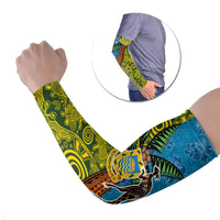 Tuvalu and Australia Together Arm Sleeves Tapa Pattern and Aboriginal mix Culture LT03 Set of 2 Multicolor - Polynesian Pride