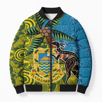 Tuvalu and Australia Together Bomber Puffer Jacket Tapa Pattern and Aboriginal mix Culture LT03 Unisex Multicolor - Polynesian Pride