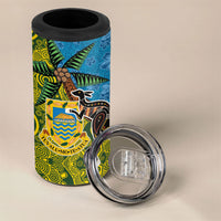 Tuvalu and Australia Together 4 in 1 Can Cooler Tumbler Tapa Pattern and Aboriginal mix Culture LT03 - Polynesian Pride