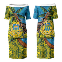 Tuvalu and Australia Together Family Matching Puletasi and Hawaiian Shirt Tapa Pattern and Aboriginal mix Culture LT03 Mom's Dress Multicolor - Polynesian Pride