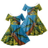 Tuvalu and Australia Together Family Matching Short Sleeve Bodycon Dress and Hawaiian Shirt Tapa Pattern and Aboriginal mix Culture LT03 Daughter's Dress Multicolor - Polynesian Pride
