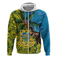 Tuvalu and Australia Together Hoodie Tapa Pattern and Aboriginal mix Culture LT03 Zip Hoodie Multicolor - Polynesian Pride