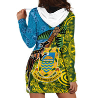 Tuvalu and Australia Together Hoodie Dress Tapa Pattern and Aboriginal mix Culture LT03 - Polynesian Pride