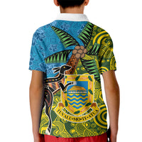 Tuvalu and Australia Together Kid Polo Shirt Tapa Pattern and Aboriginal mix Culture LT03 - Polynesian Pride