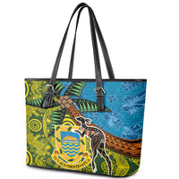 Tuvalu and Australia Together Leather Tote Bag Tapa Pattern and Aboriginal mix Culture