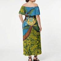 Tuvalu and Australia Together Off Shoulder Maxi Dress Tapa Pattern and Aboriginal mix Culture LT03 - Polynesian Pride