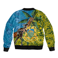 Tuvalu and Australia Together Sleeve Zip Bomber Jacket Tapa Pattern and Aboriginal mix Culture LT03 - Polynesian Pride