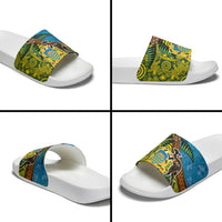 Tuvalu and Australia Together Slide Sandals Tapa Pattern and Aboriginal mix Culture LT03 - Polynesian Pride