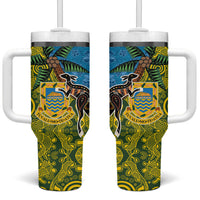 Tuvalu and Australia Together Tumbler With Handle Tapa Pattern and Aboriginal mix Culture LT03 One Size: 40 oz Multicolor - Polynesian Pride