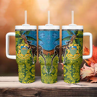 Tuvalu and Australia Together Tumbler With Handle Tapa Pattern and Aboriginal mix Culture LT03 - Polynesian Pride