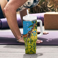 Tuvalu and Australia Together Tumbler With Handle Tapa Pattern and Aboriginal mix Culture LT03 - Polynesian Pride