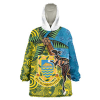Tuvalu and Australia Together Wearable Blanket Hoodie Tapa Pattern and Aboriginal mix Culture LT03 One Size Multicolor - Polynesian Pride