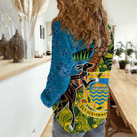Tuvalu and Australia Together Women Casual Shirt Tapa Pattern and Aboriginal mix Culture LT03 - Polynesian Pride