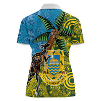 Tuvalu and Australia Together Women Polo Shirt Tapa Pattern and Aboriginal mix Culture