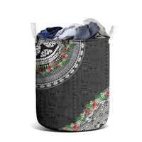 Fiji Hibiscus Laundry Basket Tapa Masi Motifs with Tropical Plants LT03 - Polynesian Pride