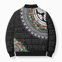 Fiji Hibiscus Bomber Puffer Jacket Tapa Masi Motifs with Tropical Plants LT03 - Polynesian Pride