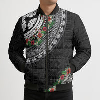 Fiji Hibiscus Bomber Puffer Jacket Tapa Masi Motifs with Tropical Plants LT03 - Polynesian Pride