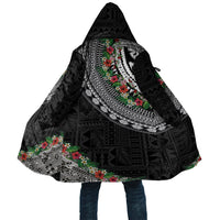 Fiji Hibiscus Cloak Tapa Masi Motifs with Tropical Plants LT03 Unisex Black - Polynesian Pride