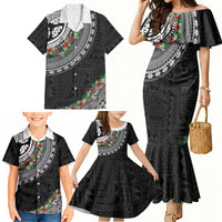 Fiji Hibiscus Family Matching Mermaid Dress and Hawaiian Shirt Tapa Masi Motifs with Tropical Plants LT03 - Polynesian Pride