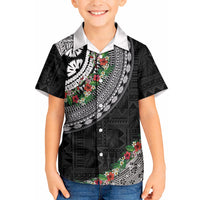 Fiji Hibiscus Kid Hawaiian Shirt Tapa Masi Motifs with Tropical Plants LT03 Kid Black - Polynesian Pride
