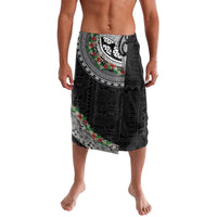 Fiji Hibiscus Lavalava Tapa Masi Motifs with Tropical Plants LT03 Black - Polynesian Pride