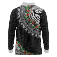 Fiji Hibiscus Long Sleeve Polo Shirt Tapa Masi Motifs with Tropical Plants