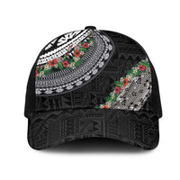 Fiji Hibiscus Mesh Trucker Cap Tapa Masi Motifs with Tropical Plants LT03 One Size Black Black - Polynesian Pride