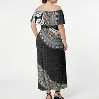 Fiji Hibiscus Off Shoulder Maxi Dress Tapa Masi Motifs with Tropical Plants LT03 - Polynesian Pride